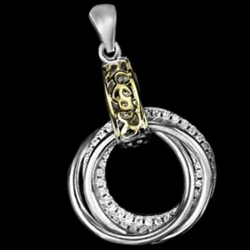 Two Tone Cubic Zirconia set in Solid .925 Sterling Silver Italian Designed Pendant & Earrings Set