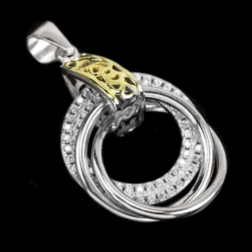 Two Tone Cubic Zirconia set in Solid .925 Sterling Silver Italian Designed Pendant & Earrings Set