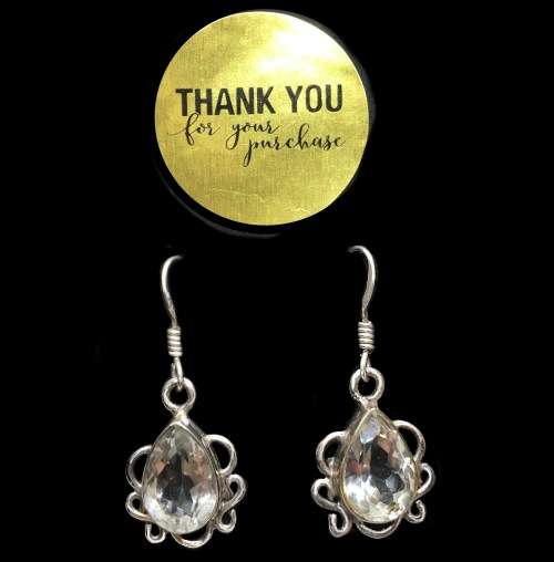 Indonesian Bali Java Natural Clear Quartz set in Solid .925 Sterling Silver Plated Handmade Earrings