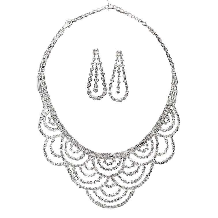 Dazzling Crystals, Diamantè Bridal, Evening Wear Silver Plated Necklace and Stud Earrings Set