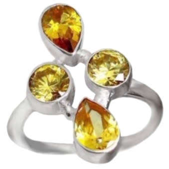 Natural Citrine Pear and Round Gemstones Solid .925 Silver Ring Size 8 OR Q