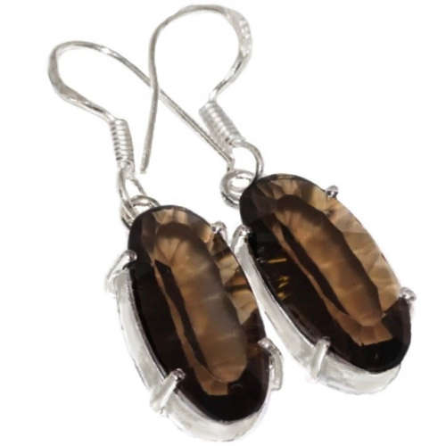 Smoky Topaz Oval Gemstone set in .925 Sterling Silver Plated Handmade Earrings