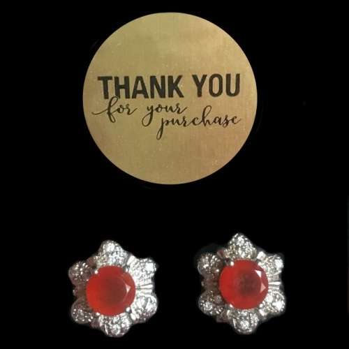Natural Orange Fire Opal  and AAA White Cubic Zirconia Gemstone Solid .925 Sterling Silver Earrings