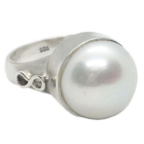 Natural White Pearl , Solid .925 Sterling Silver Ring Size US 7.25 / P