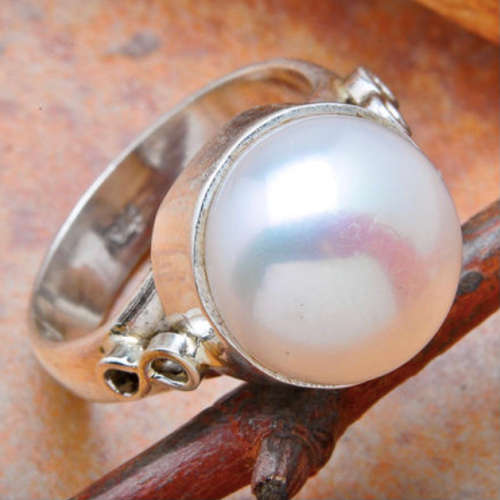 Natural White Pearl , Solid .925 Sterling Silver Ring Size US 7.25 / P