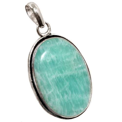 Natural Peruvian Amazonite Oval Gemstone set in .925 Sterling Silver Plated HandmadePendant