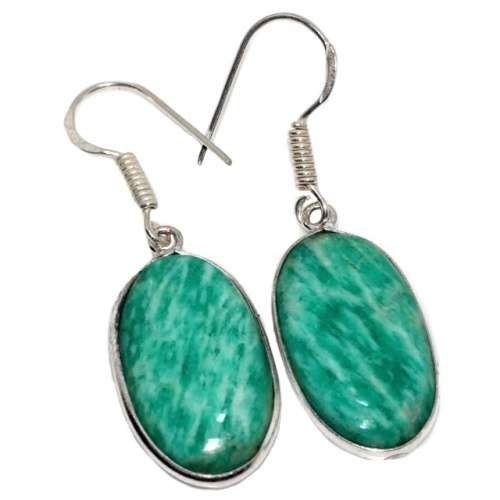 Natural Peruvian Amazonite Oval Gemstone set in .925 Sterling Silver Plated Ring Size US 6.75  - 7