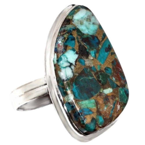 Natural Copper Chrysocolla Gemstone set in 925 Sterling Silver Plated  Handmade Ring Size US 10 or T
