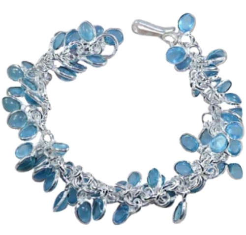 Handmade Stunning Blue Topaz Gemstone set in.925 Sterling Silver Plated Cluster Bracelet