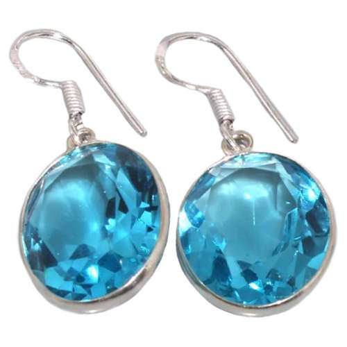 Handmade Blue Topaz Oval set in .925 Sterling Silver Plated Earrings