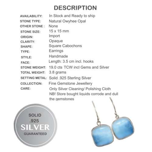 Natural Owyhee Opal Gemstone set in Solid .925 Sterling Silver Earrings
