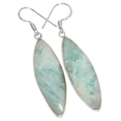 Rare Natural HemImorphite Crystal Marquise Shape in .925 Sterling Silver Plated Handmade Earrings