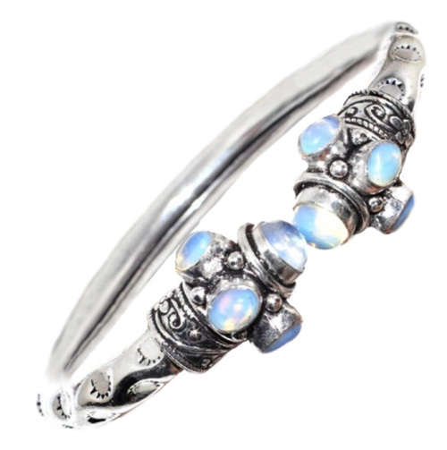 Fiery Opalite Round and Oval Gems set in .925 Sterling Silver Adjustable Cuff Bangle