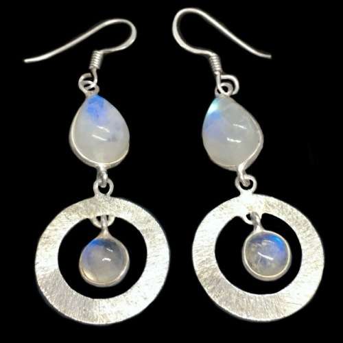 6.77 Ct Natural Rainbow Moonstone Mixed Shape Gemstones set in Solid .925 Sterling Silver Earrings