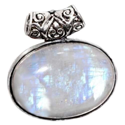 Natural Rainbow Moonstone Oval Cabochon  .925 Silver Pendant