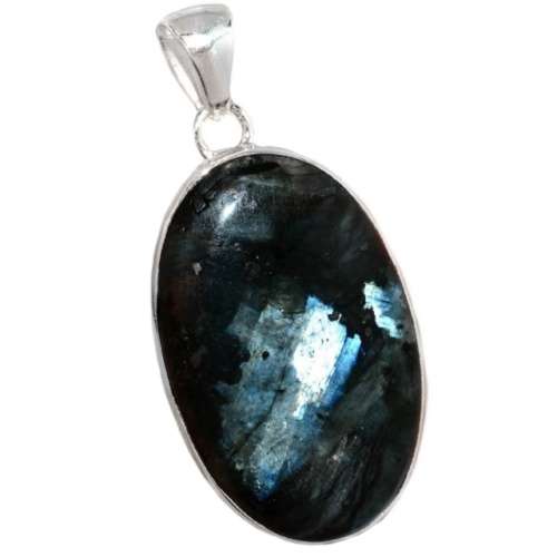Natural Norwegian Larvikite Oval Gemstone set in Solid .925 Sterling Silver Pendant