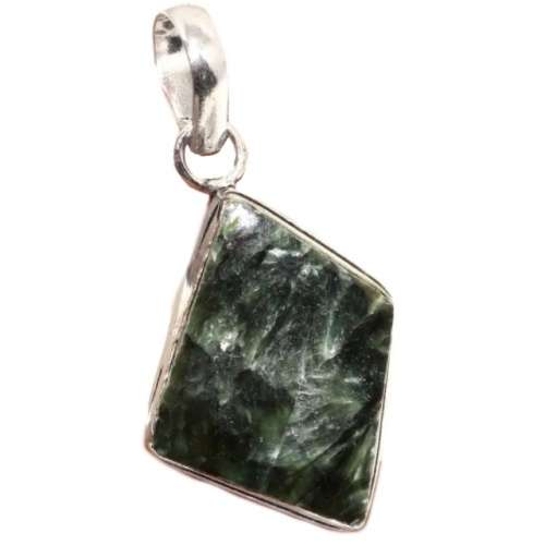 Natural Seraphinite Diamond Shape Gemstone set in .925 Sterling Silver Plated Handmade Pendant