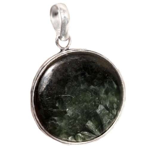 Natural Seraphinite Gemstone .925 Sterling Silver Pendant