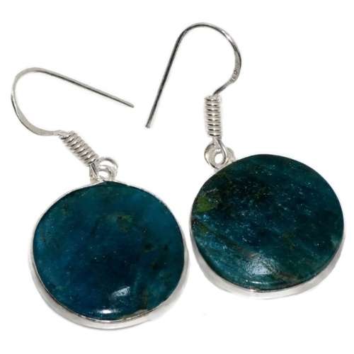 Natural Neon Blue Apatite Round Gemstone set in .925 Sterling Silver Plated Handmade Earrings