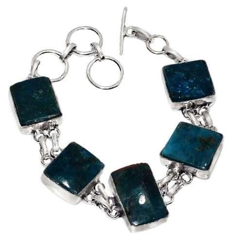 Natural Apatite Gemstone .925 Sterling Silver Bracelet