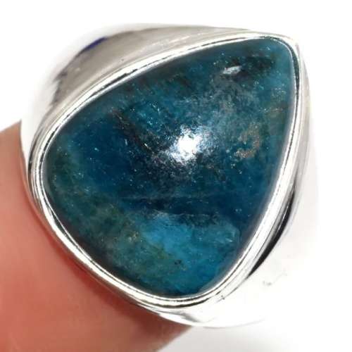 Natural Blue Apatite Pear Shape Gemstone set in .925 Sterling Silver Plated Ring Size 8.5 / Q1/2