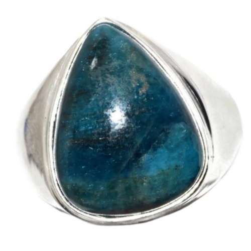 Natural Blue Apatite Pear Shape Gemstone set in .925 Sterling Silver Plated Ring Size 8.5 / Q1/2