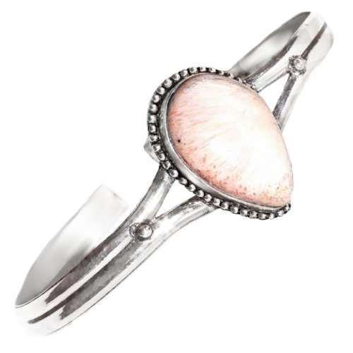 Iceland-Natural Scolecite Pear Shape Gemstone in .925 Sterling Silver Plated Handmade Bangle