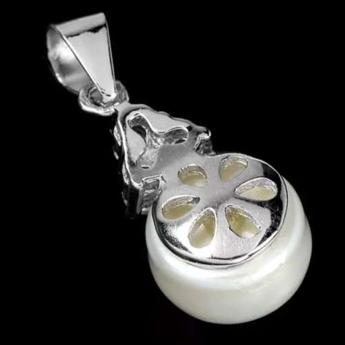 Natural White Pearl, White CuBic Zirconia  Solid .925  Sterling Silver Pendant and Earrings