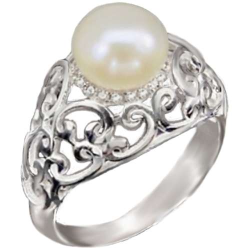 Spectacular Elegance 26.84 cts Natural  Creamy White Pearl , AAA CZ Solid .925 Silver Size 8.5