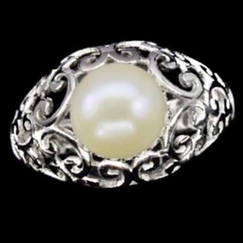 Spectacular Elegance 26.84 cts Natural  Creamy White Pearl , AAA CZ Solid .925 Silver Size 8.5