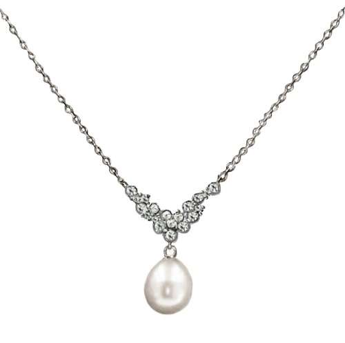 21.45 cts Dainty Freshwater Pearl AAA White CZ in Solid. 925 Sterling Silver 14K W/Gold Necklace