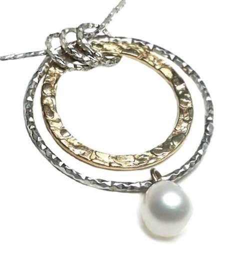Trendy Two Tone Dainty Freshwater Pearl set in Solid. 925 Sterling Silver Necklace