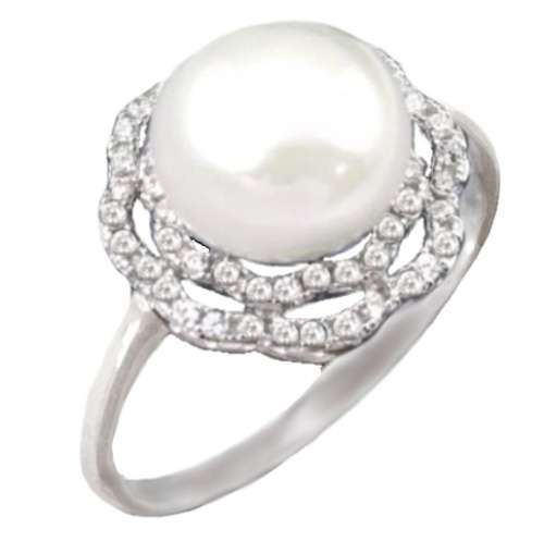 6.09 cts Natural White Pearl , White Topaz set in Solid .925 Sterling Silver Size 8 or Q