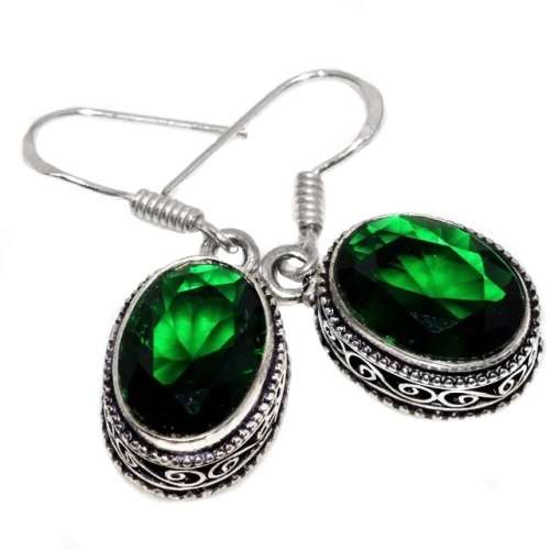 Antique Style Emerald Quartz set in  925 Sterling Silver Plated Handmade Earrings