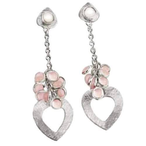 13.67 cts Natural Pink Rose Quartz Gemstones set in Solid .925 Sterling Silver Long Earrings