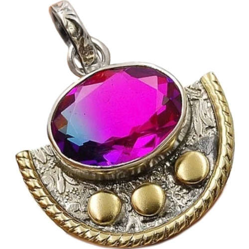 Two Tone 14 Ct Bi-Colour Tourmaline set in Solid .925 Sterling Silver Victorian Style Pendant