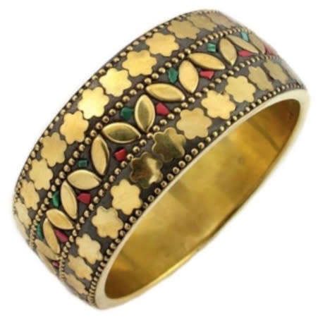 Natural Nepali Emerald, Coral Gemstone Solid Brass Bangle