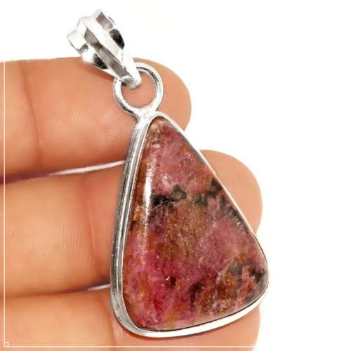 Handmade Natural Rhodonite Gemstone set in 925 Sterling Silver Plated Handmade Pendant