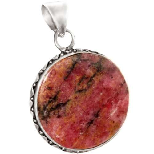 Natural Rhodonite Round Gemstone 925 Sterling Silver Plated Handmade Pendant