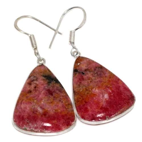 Natural Rhodonite Triangle Gemstone set in 925 Sterling Silver Plated Handmade Earrings