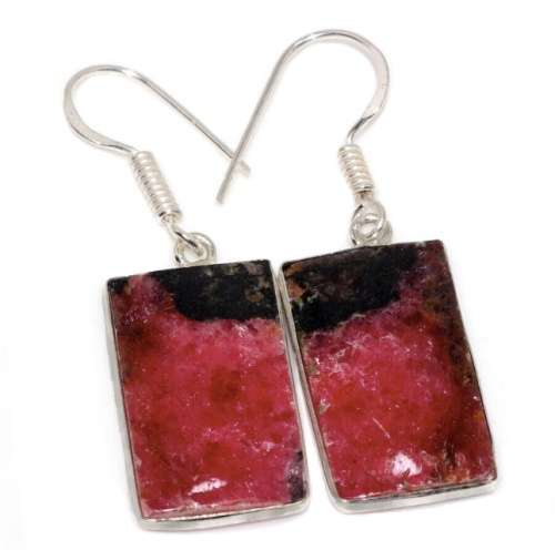 Natural Rhodonite Rectangle Gemstone set in 925 Sterling Silver Plated Handmade Earrings
