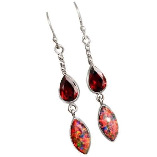 Mozambique Garnet and Fire Opal Gemstone Solid .925 Sterling Silver Earrings