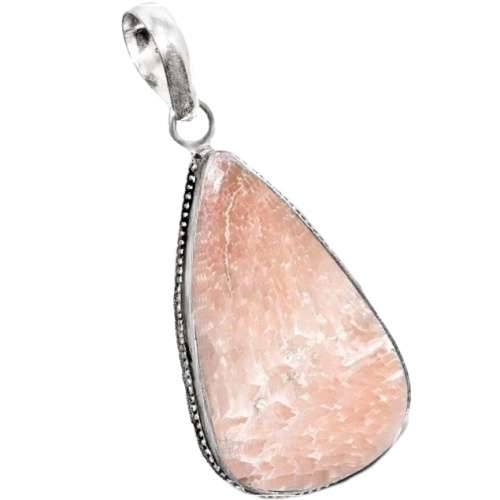 Iceland- Natural Scolecite Crystal Pear Shape Gemstone  .925 Sterling Silver Plated Handmade Pendant