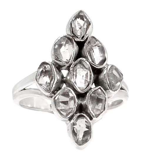 Real Stones Herkimer Diamond Solid Sterling Silver Ring Size 7 or O