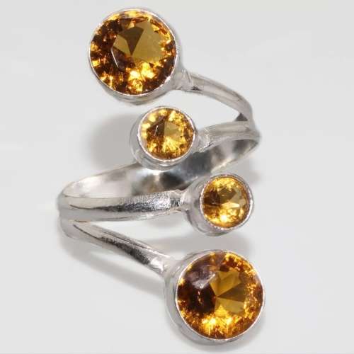 Golden Citrine Mixed Size Round Shapes in .925 Sterling Silver Plated Trendy Modern Ring Size 8 / Q