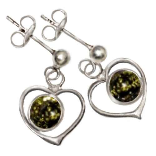 Authentic Green Baltic Amber Gemstone  set In Solid .925 Sterling Silver Stud Earrings