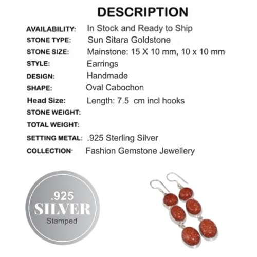 Shimmery Copper Brown Sun Sitara Goldstone, .925 Silver Earrings