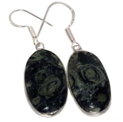 Natural African Kambaba Jasper Gemstone set in .925 Sterling Silver Plated Earrings