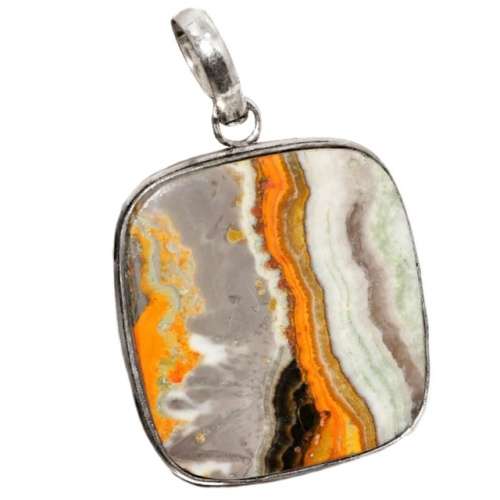 Natural Bumble Bee Jasper Square Gemstone set in .925 Sterling Silver Plated Pendant