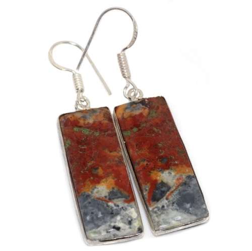 Natural Maligano Jasper Gemstone set in .925 Sterling Silver Plated Handmade Earrings
